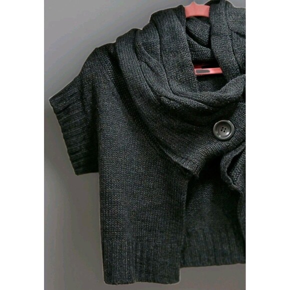 Y2K Grunge Derek Heart Cropped Knit Button Shawl Cardigan Sweater Gray L - Picture 2 of 7